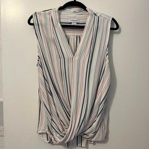 Striped pastel sleevless tan top blouse work top shirt